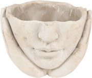 Béžový cementový kvetináč hlava ženy v dlaniach S - 17*17*11 cm