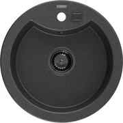 Mexen Diego, granitový drez 488x488x167 mm, 1-komorový, čierna-škvrny s čiernym sifónom, 6512481000-76-B