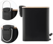 Erga Moby, obdĺžnikový odpadkový kôš 5l na postavenie, Soft-Close zatváranie, čierna matná-prírodná hnedá, ERG-YKA-CH.MOBY-5-BLK