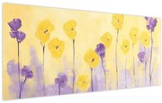 Obraz - Fialové a žlté kvietky (120x50 cm)