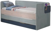 Posteľ I 90x200 s prístelkou a úložným priestorom Lincoln Modular - dub, dub modrá, dub tmavo modrá