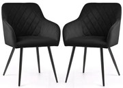 Sada dvoch jedálenských stoličiek VELTO zamatové, čierne / čierne nohy (2 ks)