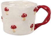 Béžový keramický hrnek s muchomůrkami Houby - 13*9*7 cm / 200 ml