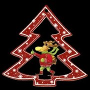 AMADEA Drevená ozdoba farebná stromček so sobom 6 cm