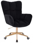 LuxuryForm DESIGN Otočné kreslo AURORA VELUR na zlatej podstave s kolieskami - čierne
