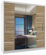 Šatníková skriňa 158 cm Belini biely mat / dub sonoma s posuvnými dverami zrkadlom a zásuvkami  ME SZP7/0/W/DS/0/KLAL