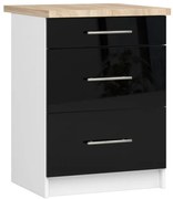 Spodná kuchynská skrinka s doskou OLIWIA S60 3SZ biela / čierna, lesk