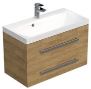 Kúpeľňová skrinka s chrómovými úchytmi a umývadlom SAT Cube Way 80x53x40 cm dub Hickory mat CUBE280ZDH, 1 ks