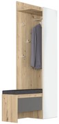 Vešiakový panel s lavicou a zrkadlom Thebes HW - dub artisan / sivá