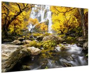 Obraz - Vodopády v jesennej krajine, žlté (90x60 cm)