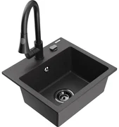 Mexen Milo, 1-komorový granitový drez 435x410x171 mm a drezová batéria Elia, čierna škvrnitá, 6505-76-670101-70-B