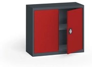 Plechová policová skriňa na náradie KOVONA, 800 x 950 x 400 mm, 1 polica, antracit/červená