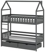 Poschodová posteľ Domček Gaja 90x200 grafit