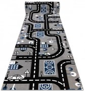 Detský metrážny koberec PETIT CITY MESTO ULICE ULIČKY sivý