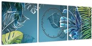 Obraz - Listy tropických rastlín (s hodinami) (90x30 cm)