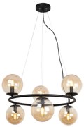 Závesné svietidlo Paris, 6x medové sklenené tienidlo, B, O