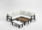 Garden Line SÚPRAVA HLINÍKOVÉHO NÁBYTKU PRISHTINA (ROHOVÁ SEDACIA SÚPRAVA + LAVICA + STÔL) ČIERNE + BEŽOVÉ VANKÚŠE