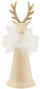 Zlatý plechový zvonček s pierkami a hlavou jeleňa - Ø 7 * 18 cm
