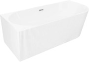 Mexen Silo, rohová voľne stojaca ryhovaná vaňa, ľavá, 150 x 75 cm, biela lesklá, chrómový prepad, 52891507500L-01