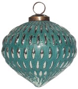 Zeleno-strieborná sklenená ozdoba banka - Ø 10*10 cm