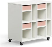 Úložná skriňa CASPER, 4 zásuvky, 8 priehradiek, biela, tmavoružová