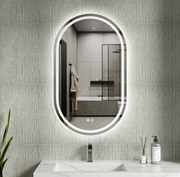 Erga Lyra, oválne LED zrkadlo 60x100cm, 3 farby svetla, predné a zadné osvetlenie, vyhrievacia podložka proti zapareniu, ERG-V01-Lyra-6010-CL