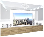 Obývacia stena Belini Premium Full Version  biely lesk / dub  sonoma + LED osvetlenie Nexum 21