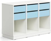 Úložná skrinka CASPER, 6 zásuviek, 3 priehradky, so soklom, biela/sky blue
