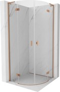 Mexen Mist L, štvrťkruhový sprchový kút s 2-krídlovými dverami, 90 x 90 cm, číre sklo, medený matný profil, 8A33L-090-090-65-00