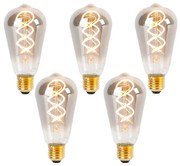 Sada 5 stmievateľných LED žiaroviek E27 so skrúteným vláknom ST64 dymové 120 lm 1800 K