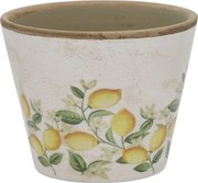 Béžový antik keramický kvetináč s citrónmi Limone Blossom - Ø 13*10 cm