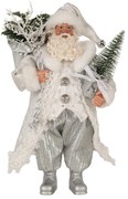 Vianočné dekorácie otec Santa Claus v kabátiku s darčekmi a stromčekom - 16*10*27 cm