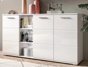 Široká skrinka s priehradkami Prego, 150 cm, biela lesk%