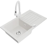 Mexen Pablo, 1-komorový granitový drez 752x436x161 mm a drezová batéria Elia, biela, 6510-20-670101-20