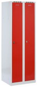Plechová šatníková skrinka S8 na sokli, 2-dverová, 1800 x 600 x 500 mm, otočný zámok, červené dvere