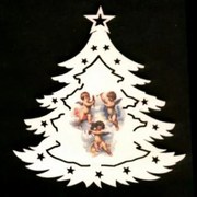 AMADEA Drevená ozdoba farebná stromček s anjelikmi 14 cm