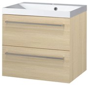 Mereo Mereo, Bino, kúpeľňová skrinka s umývadlom z liateho mramoru 61 cm, biela, dub, MER-CN630M