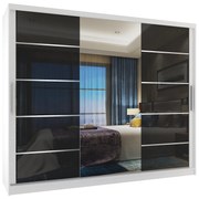 Šatníková skriňa 232 cm Belini biely mat / čierny lesk s posuvnými dverami zrkadlom a zásuvkami  MGB SZP8/0/W/2B1L/KLAL