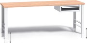 Výškovo nastaviteľný pracovný stôl do dielne G3 so závesným boxom na náradie, buková škárovka, 1 zásuvka, 2000 x 685 x 840 - 1050 mm, grafit