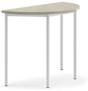 Stôl SONITUS, polkruh, 1200x600x900 mm, linoleum - svetlošedá, biela