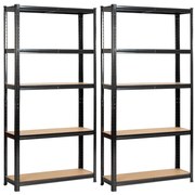 Set 2 kovových regálov 90x30x180 cm čierny