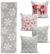Súprava 4 vianočných obliečok na vankúš a behúň na stôl Minimalist Cushion Covers Snowflakes