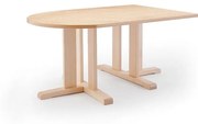 Stôl KUPOL, polovičný ovál, 1400x800x600 mm, linoleum - béžová, breza