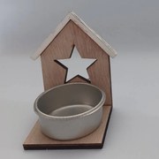 DECOLED Drevený svietnik, domček s hviezdou, 8x5 cm