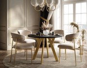 OKRÚHLY ROZKLADACÍ JEDÁLENSKÝ STÔL EWALD ČIERNY MATNÝ + ZLATÉ NOHY 100/140 cm