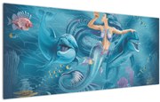 Obraz - Morská víla s delfínmi (120x50 cm)