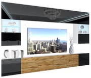 Obývacia stena Belini Premium Full Version čierny lesk / dub wotan + LED osvetlenie Nexum 16