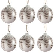 6ks vianočné šedá antk sklenená ozdoba s pierkami - Ø 10 cm