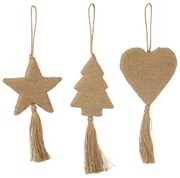 3ks prírodná jutová ozdobahviezda stromček srdca so strapcami - 10*1*20 cm