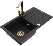 Mexen Pablo, granitový drez 752x436x161 mm, 1-komorový a zlatá batéria Rita, čierna, 6510-77-670300-50